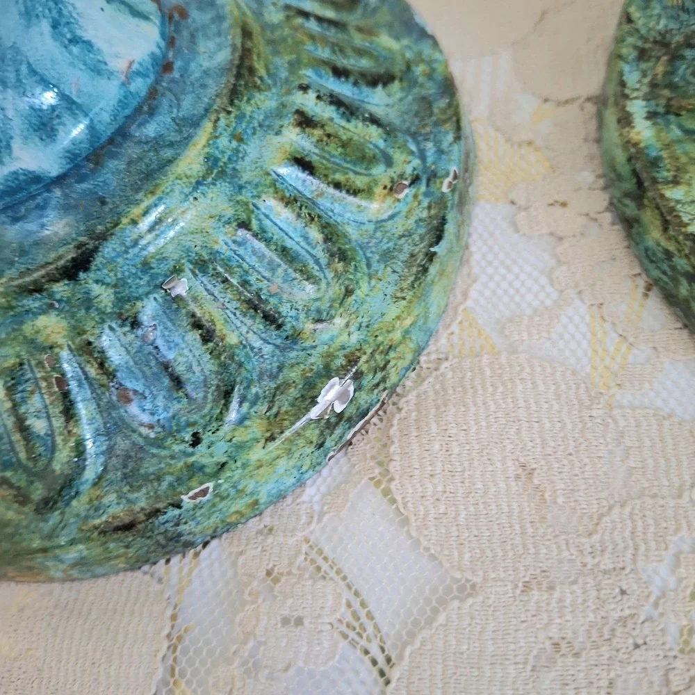 Pier 1 Vtg Discontinued Turquoise Metal Candle Holder Pier One Imports Set Of 2